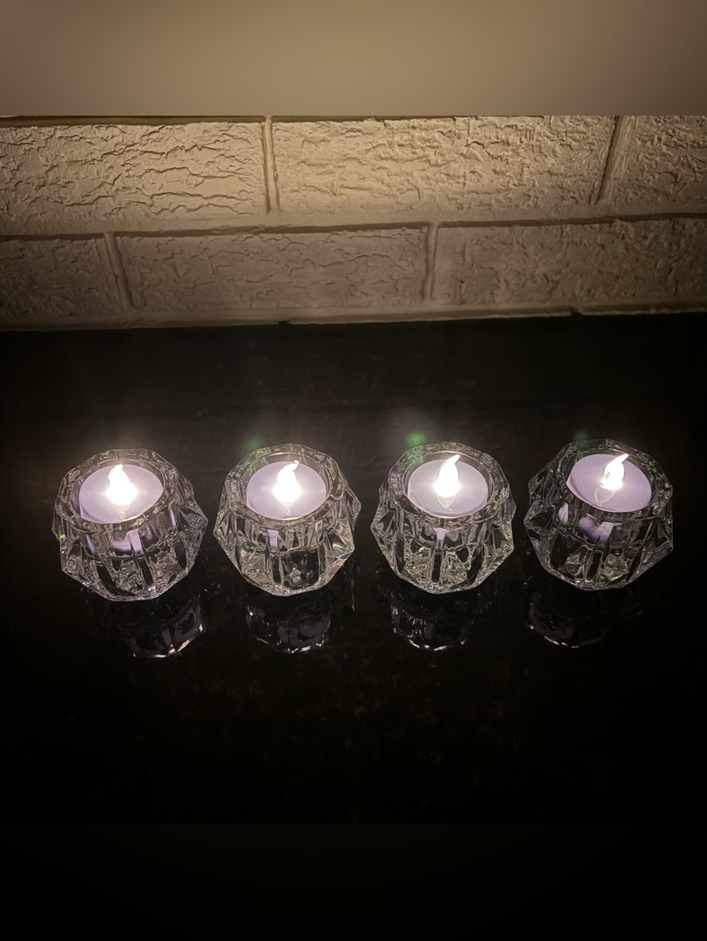 Set of 4 Vintage Crystal Votive Tealight Candle Holders Faceted Reversible Heavy